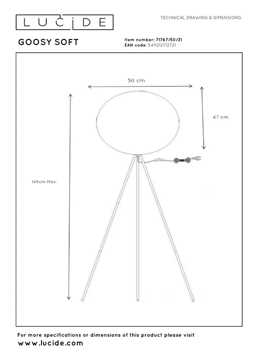 Lucide GOOSY SOFT - Lampadaire - Ø 50 cm - 1xE27 - Blanc - technique